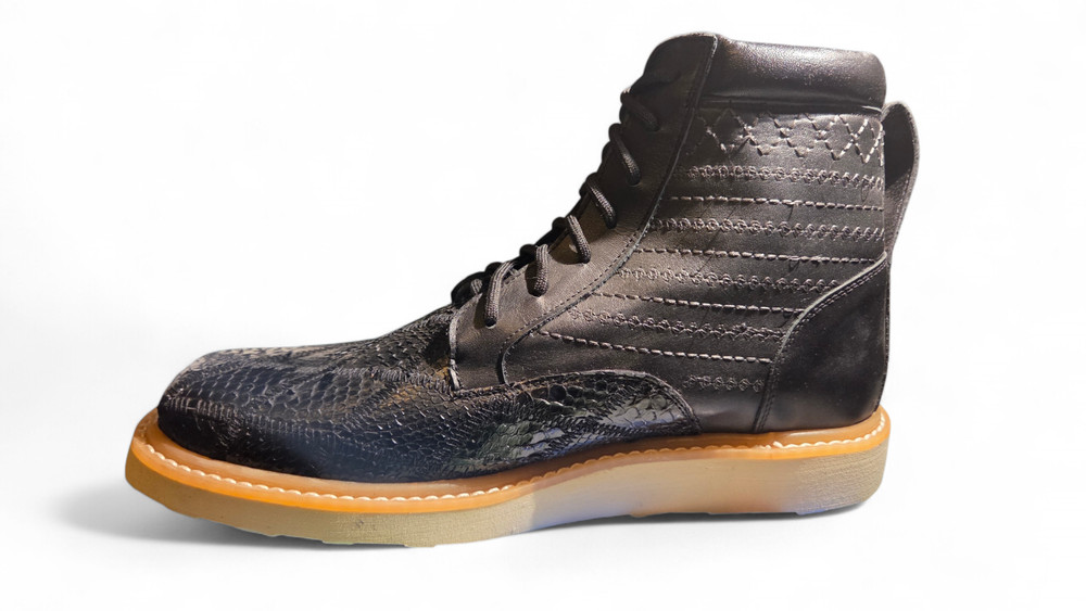Authentic Python Patchwork Black Boots Texas Country Square Toe Lace Up 823-24