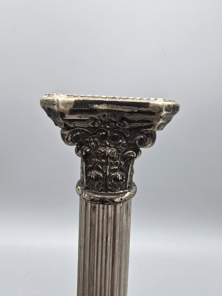 Antique Silver Plate Column Candle Sticks Pair