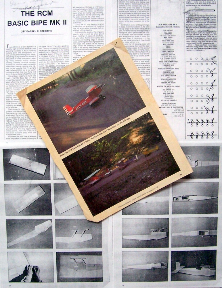 RCM BASIC BIPE MK II PLAN + CONSTRUCTION ARTICLE for 35" Span RC Model Airplane