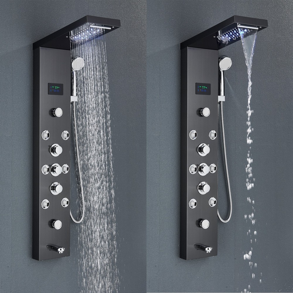 LED Shower Panel Tower System Stainless Steel Multi-Function Body Massage Jets