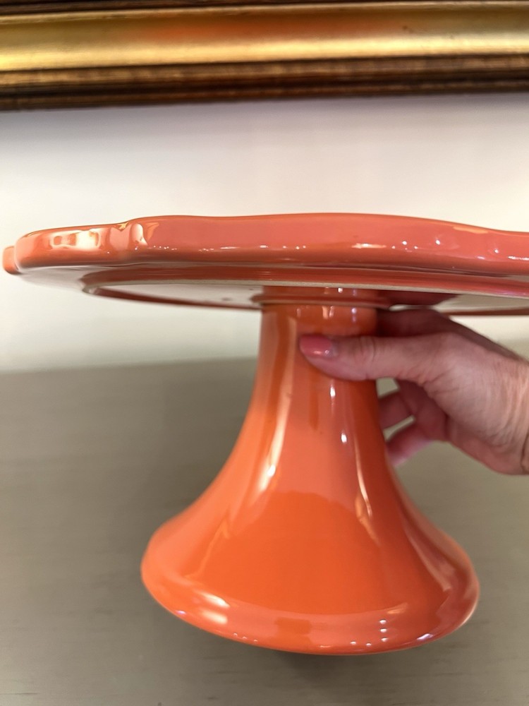 Threshold Cake Stand Persimmon Orange Ceramic Stoneware Scallop Edge Platter