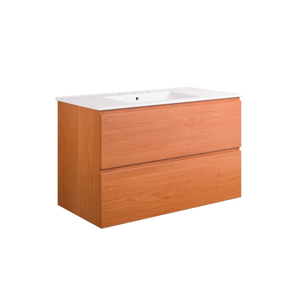 Modway Scenic 36" Wall-Mount Bathroom Vanity in Cherry WhiteCherry White