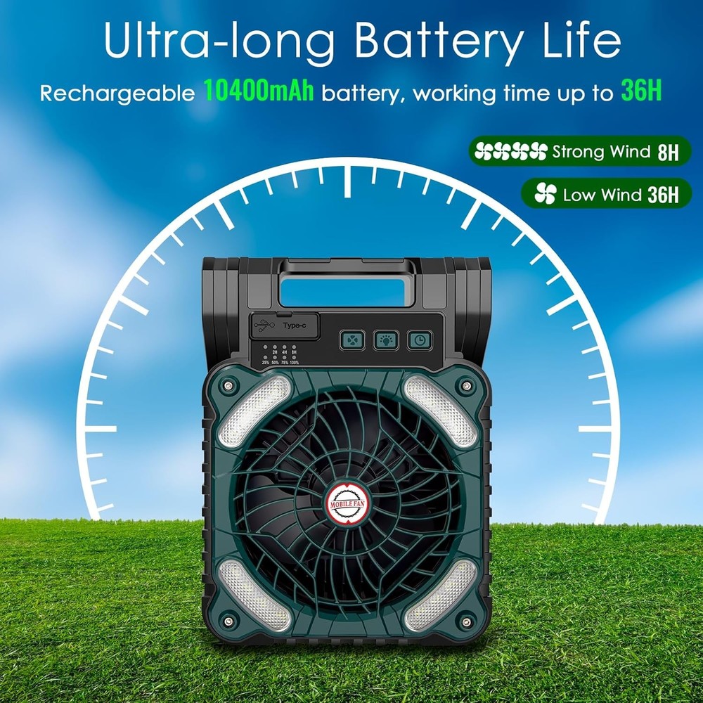 Portable Camping Battery Fan with Solar Panel