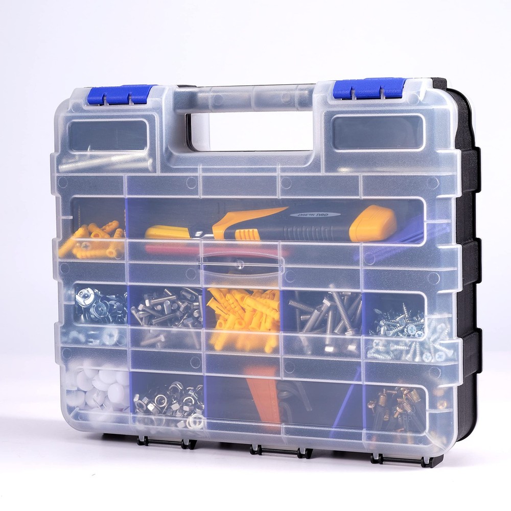 Small Parts Storage Case Tools Box Organizer Double Side 34 Compartments Hard...