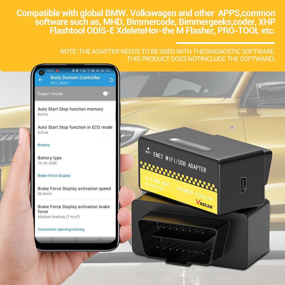 OBD ENET WIFI/USB Adapter DOIP F/G-serie with BimmerCode E-SYS Bootmod3 Ethernet