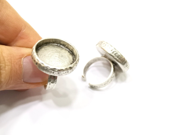 Hammered Ring Blank Setting Base Bezel inlay Backs Cabochon Antique Silver