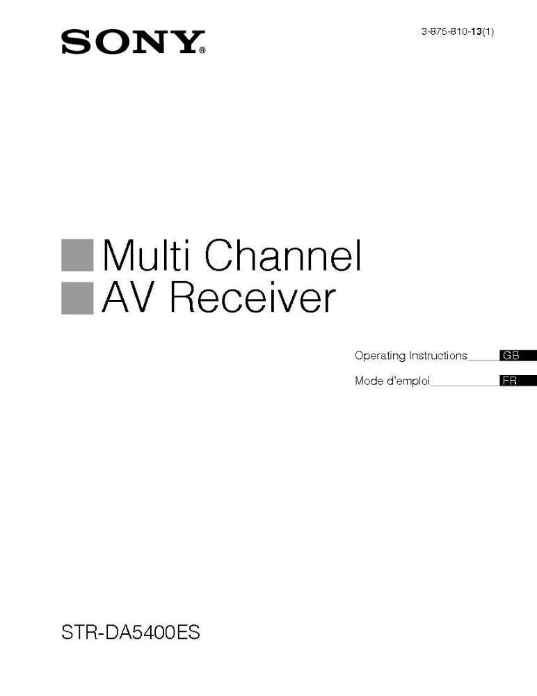 Sony STR-DA5400ES Receiver Owners Manual