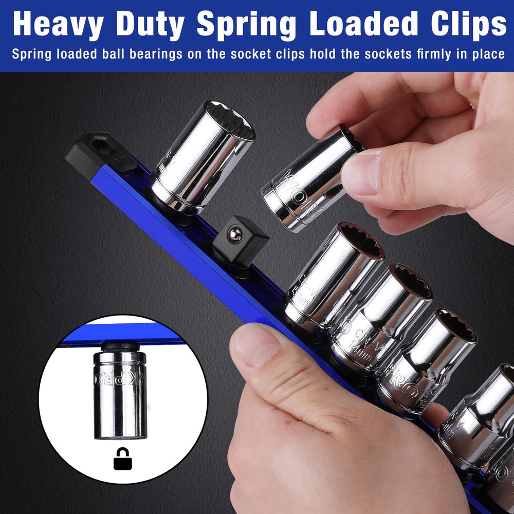 WORKPRO 3/8 Drive Magnetic Socket Organizer Socket Rail Heavy Duty Socket Holder