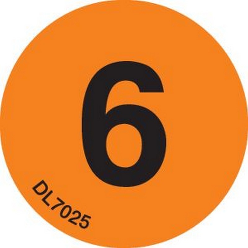 2" Diameter Number 6 Circle Labels (500 per Roll)