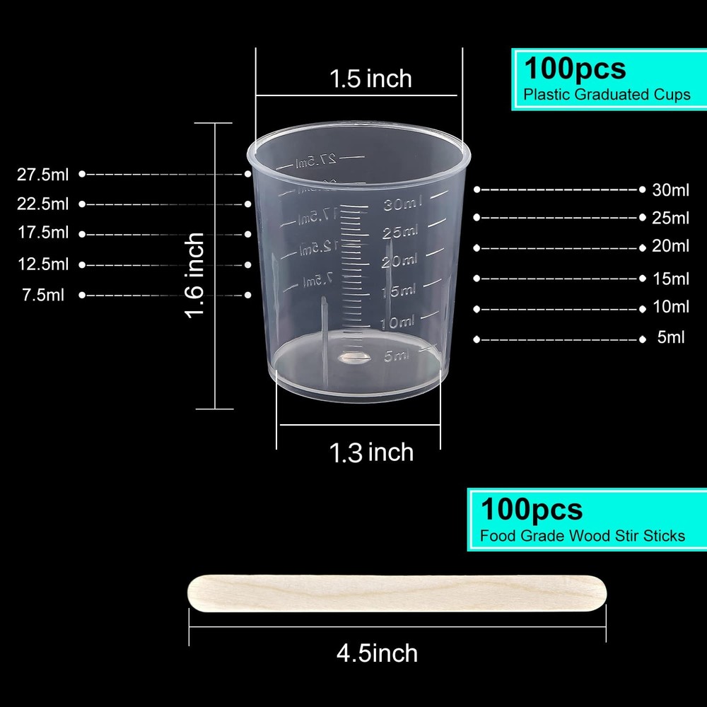 100 Pack 30ml/1oz Transparent Measuring Cups Reusable Clear Plastic Graduated...