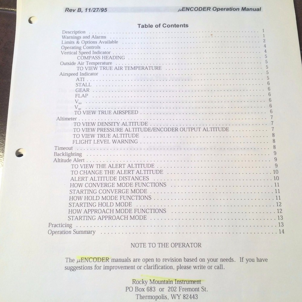 Rocky Mountain Instrument uEncoder Install & Programming Manual