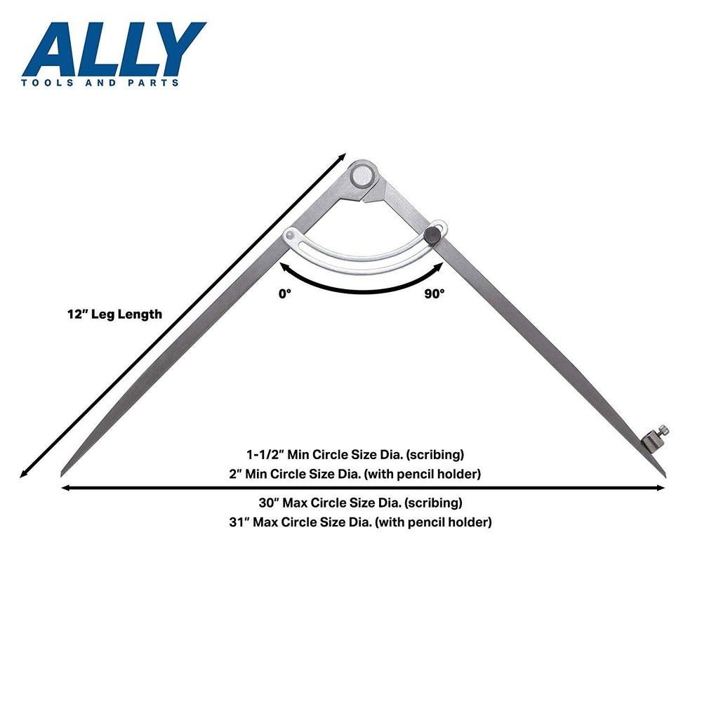 ALLY Tools 12 Inch Precision Locking Wing Divider/Woodworking Compass with Pe...