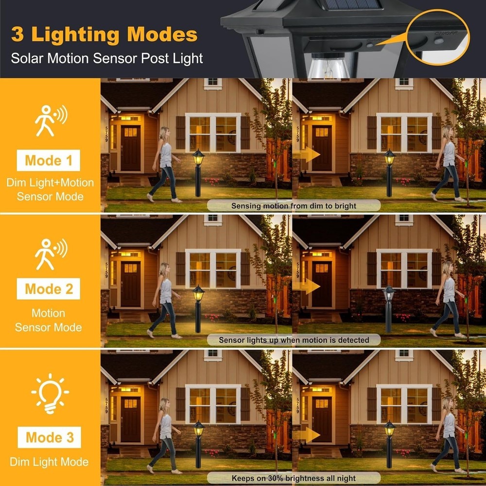 2 Pack Solar Post Lights, Motion Sensor Solar Lamp Post Lights with Pier Mount