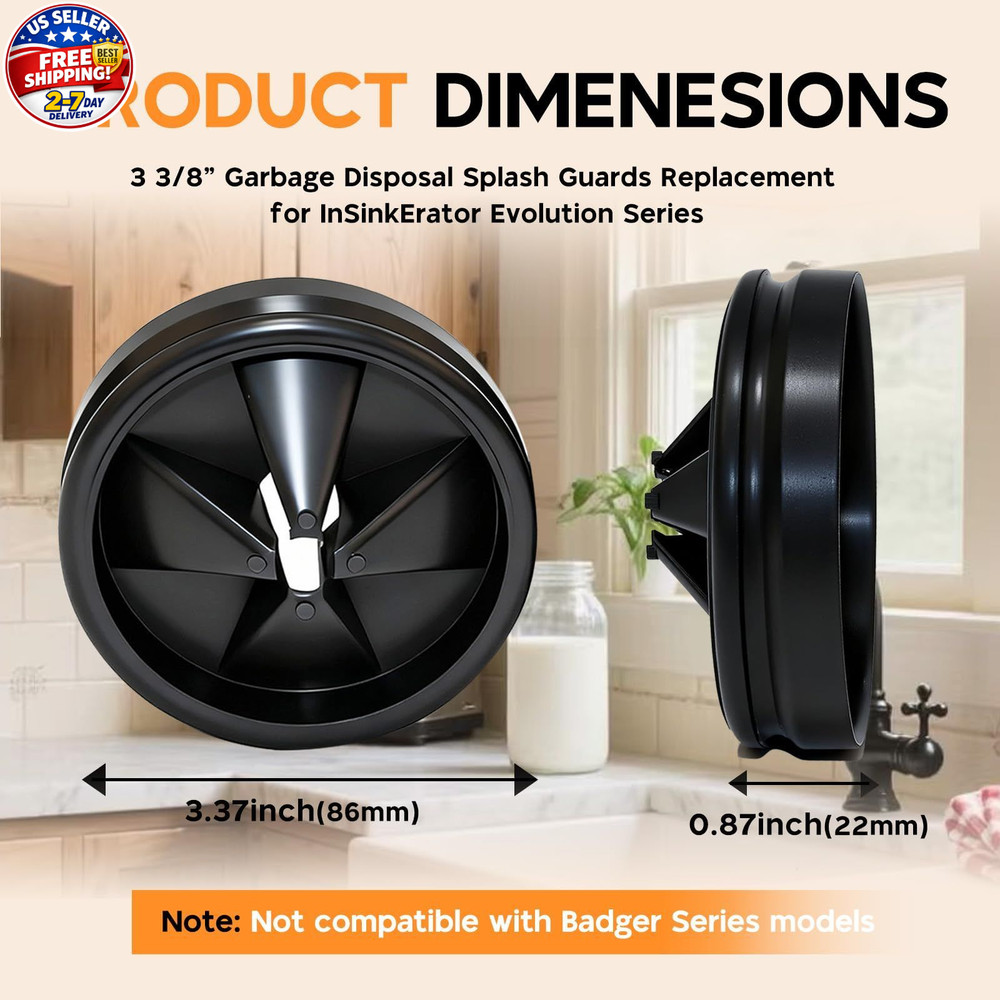 2pc Garbage Disposal Splash Guard 3 3/8" for InSinkErator Evolution 3 3/8", Blac