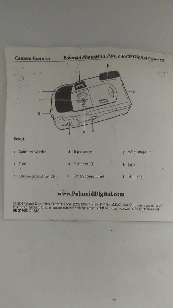 Polaroid PDC 640 CF UNTESTED feature card BOOK AND BLACK CASE