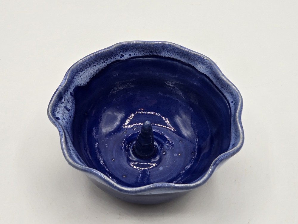 Apple Baker John Garrou Pottery Blue Ruffled Edges Central Core