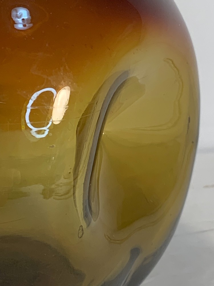 Handblown Glass Decorative Pitcher, Indented Design, Brown/Ambe