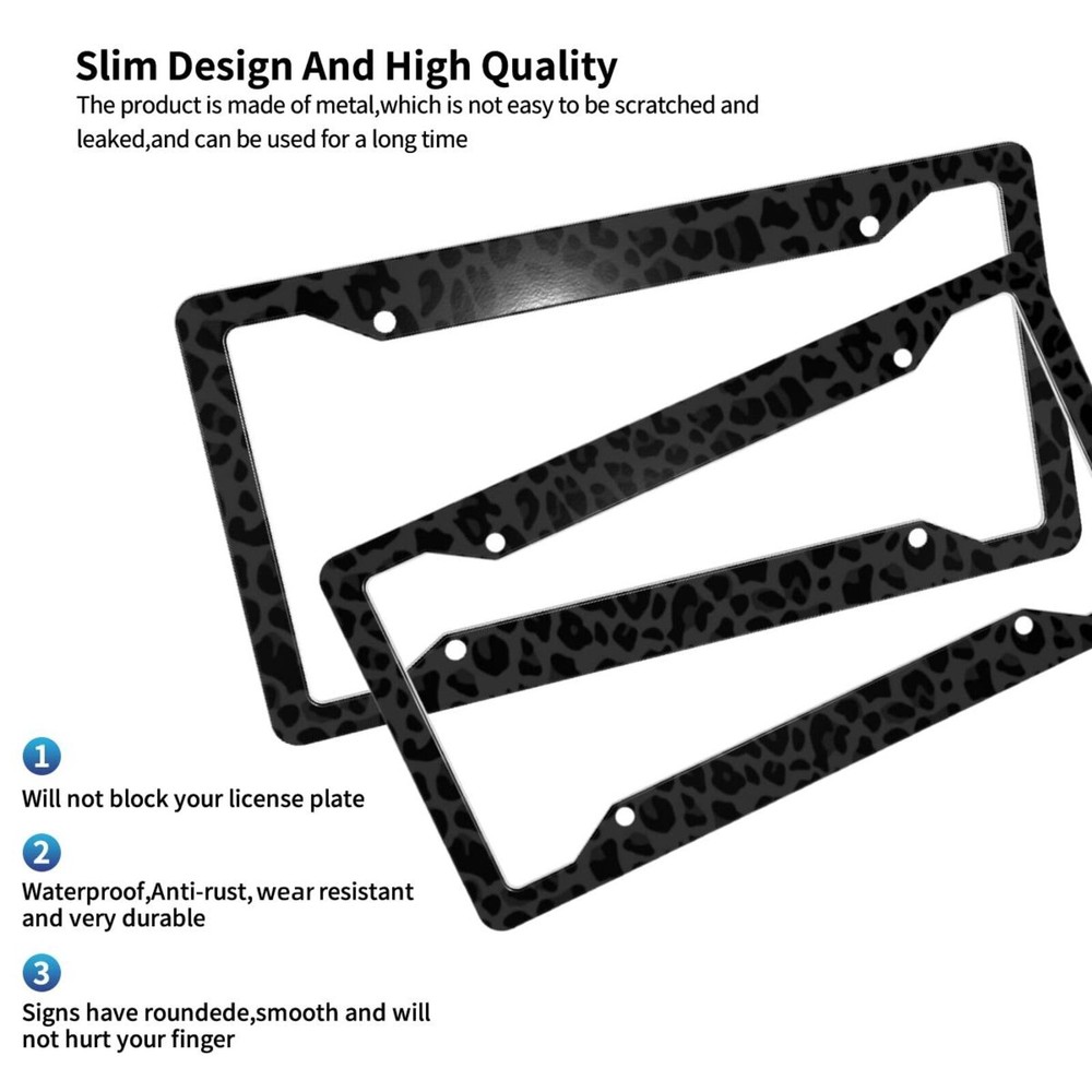 Black Leopard Print License Plate Frames, 2 Pack one size,