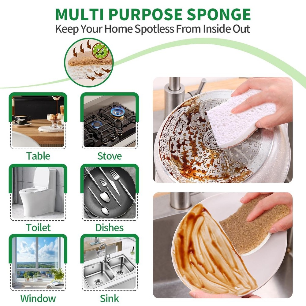 Sponges Kitchen Natural Dish Sponge Plant-Based Biodegradable Compostable Cel...