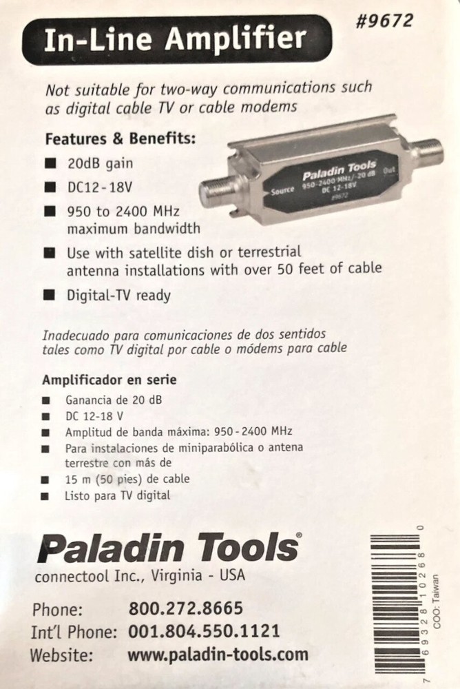 Paladin Tools 9672 In-Line Amplifier