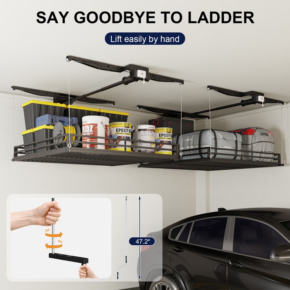 TCESPACE Heavy-Duty 4x4 FT Overhead Garage Ceiling Storage Rack (Openwork Style)