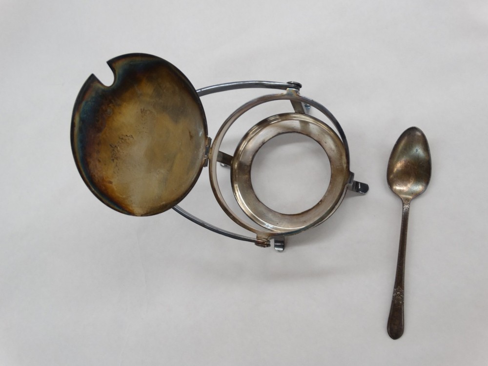 Silver Plated Sugar Bowl / Jam Dish Condiment Holder with Spoon & Glass Insert
