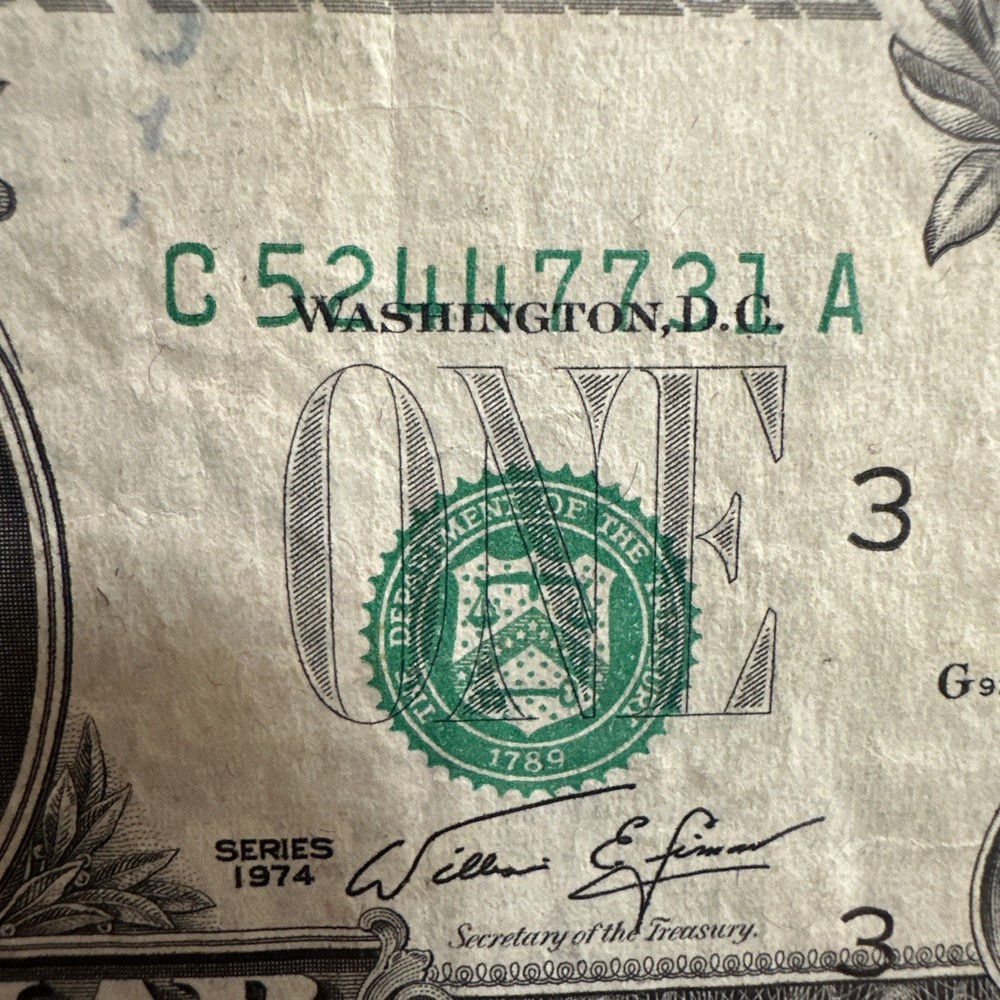 1974 $1 Bill - Cutting Error & Shifted ! MAJOR MULTI-ERROR NOTE! 1