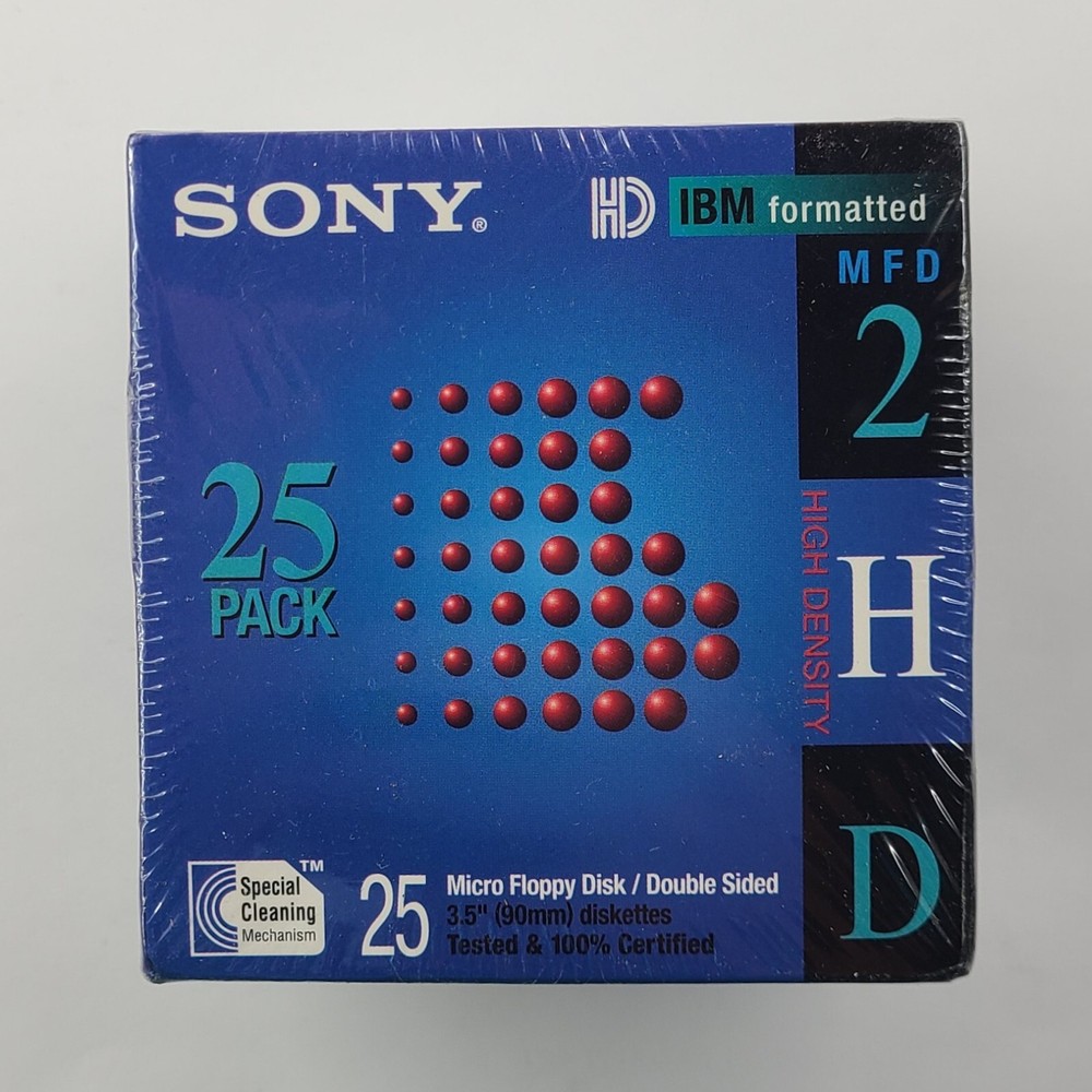 Sony HD IBM Formatted MFD 2 Micro Floppy Disk Double Sided 25 Pack 2HD - NEW