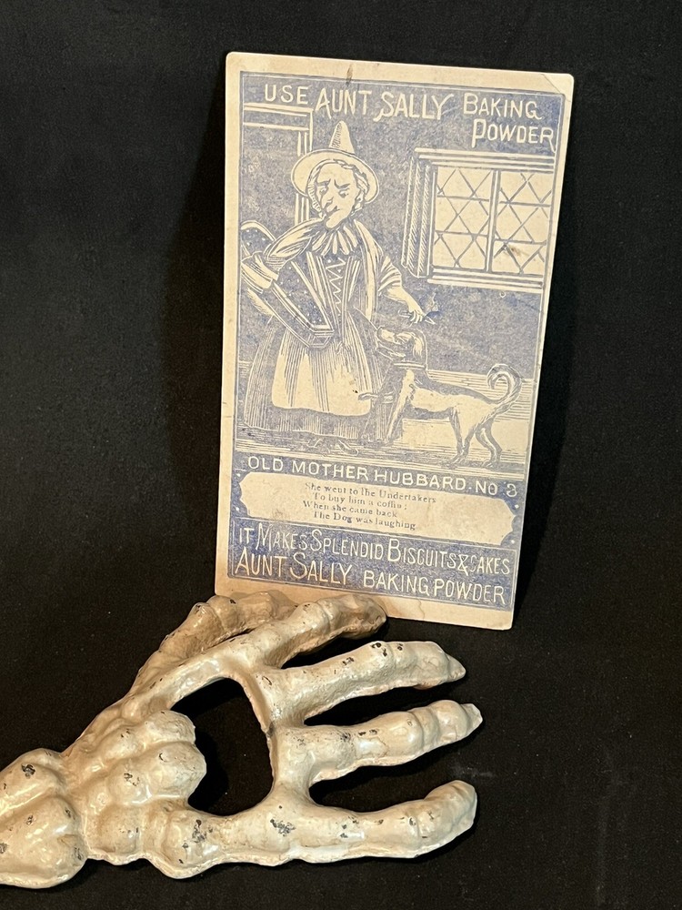 19th C. Witch Holding Coffin Paper Advertisement - Dog