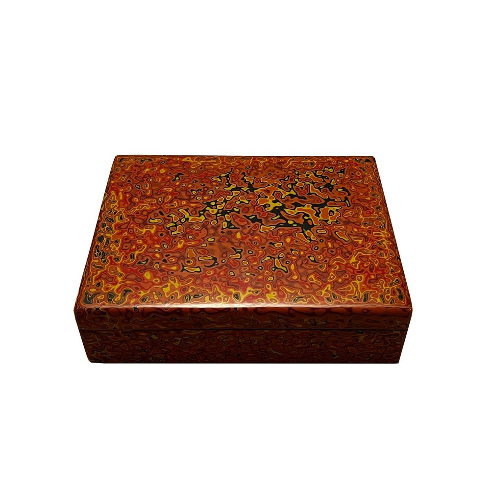 Handmade Orange Multi-Layer Lacquer Abstract Pattern Wood Box cs5475