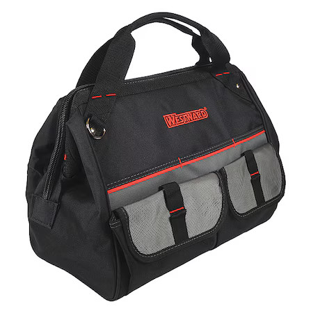Westward 32Pj37 Tool Bag, Black, Polyester, 21 Pockets