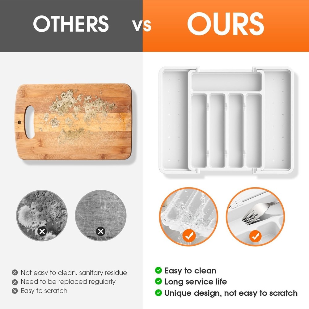 Silverware Organizer，Adjustable & Expandable Utensil Drawer Organizer, BP