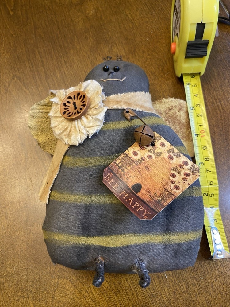 Primitive Handmade Bee Happy Rustic Black Yellow Decor