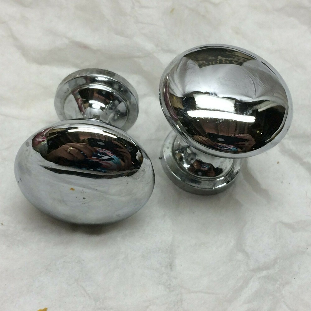 2 Vintage Drawer Knobs DIY Project Hardware Solid Cast Chrome Finish