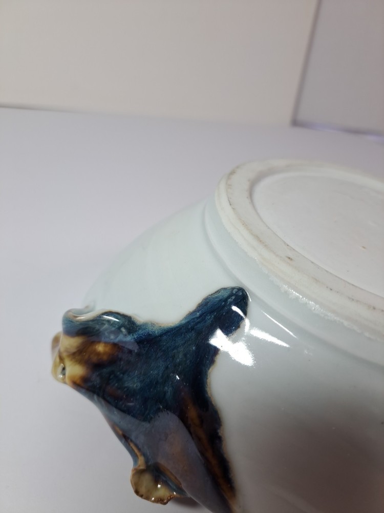 Handmade Signed Abstract Bowl Light Blue Multicolor