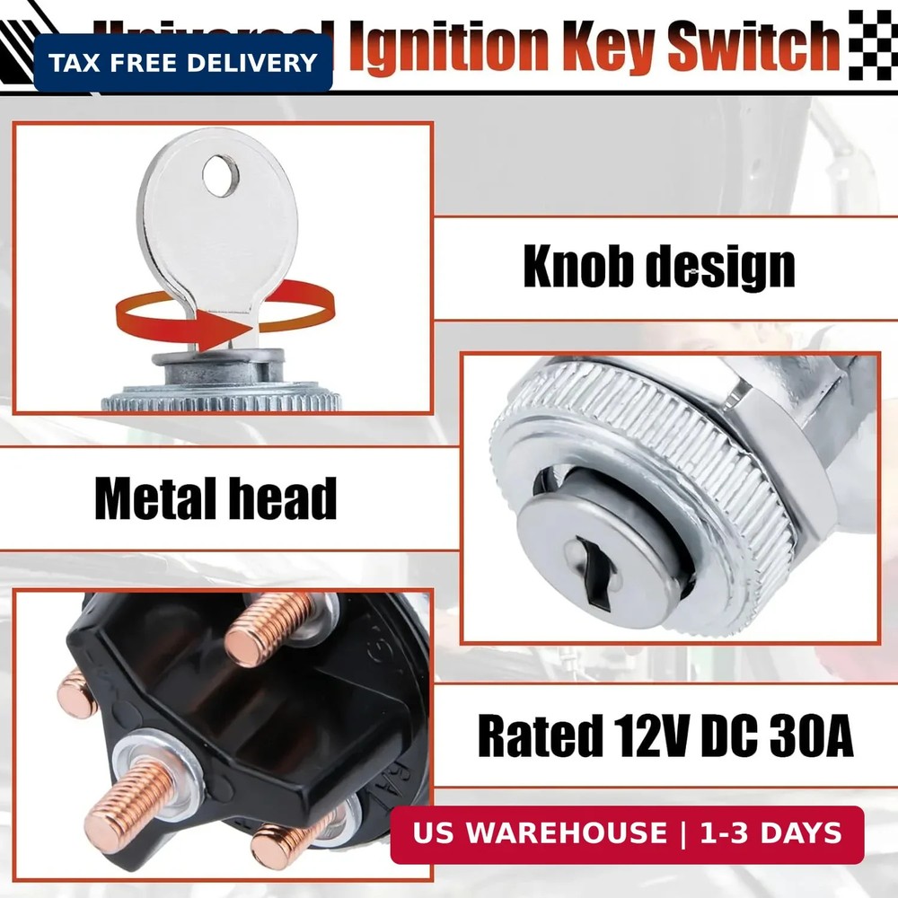 Ignition Switch with Key, Universal Ignition Key Switch, 12V 4 Position Starter