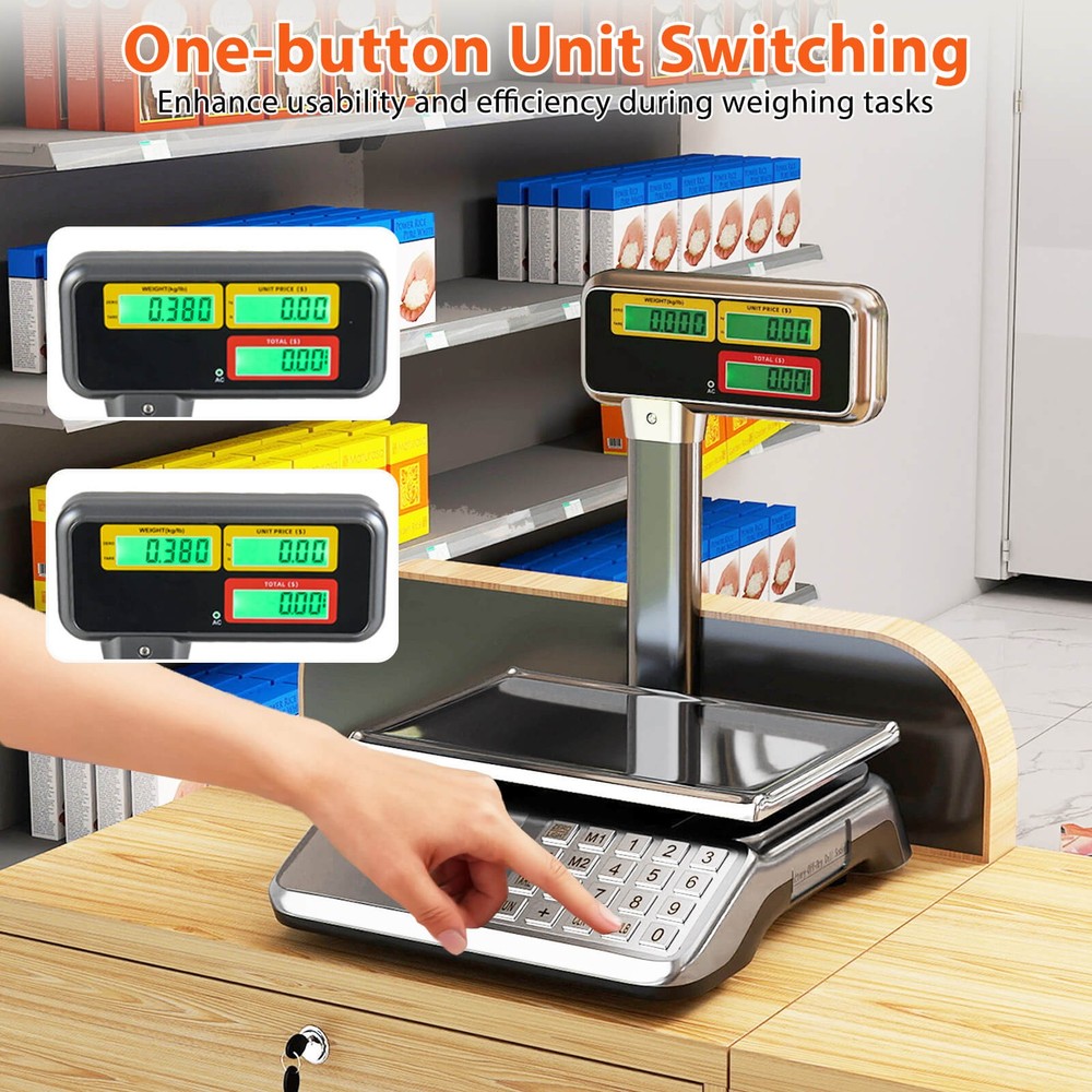 88lb Price Computing Scale w/Pole Dual LCD Display,Counting Function for Retail