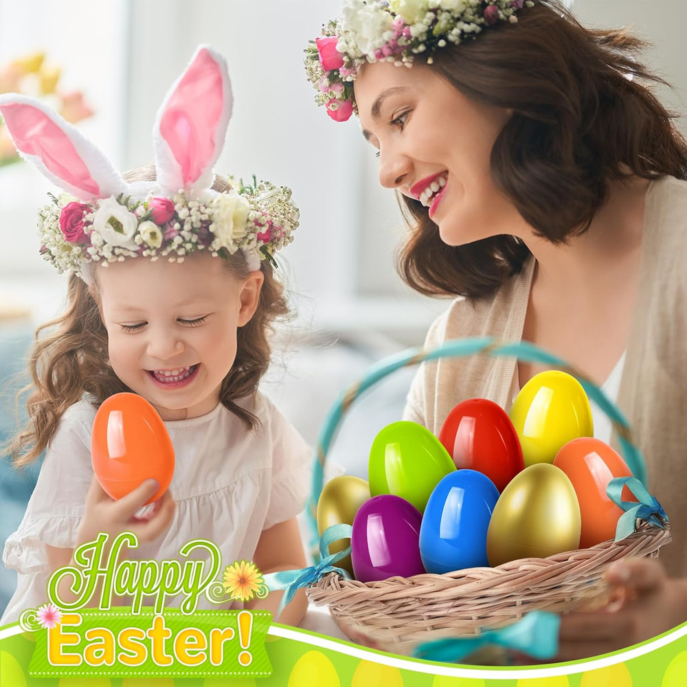 120PCS 3.5 inch Plastic Easter Eggs Plus 8 Golden Easter Eggs, Empty Easter Eggs