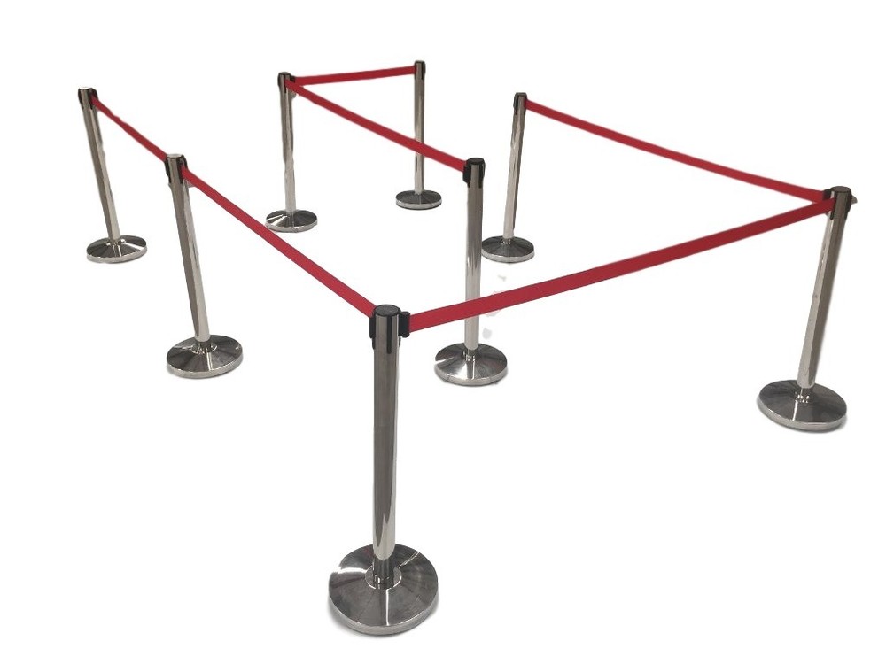(8) Pack of Retractable Crowd Control Barrier Posts / Stanchions 6'6" Strap