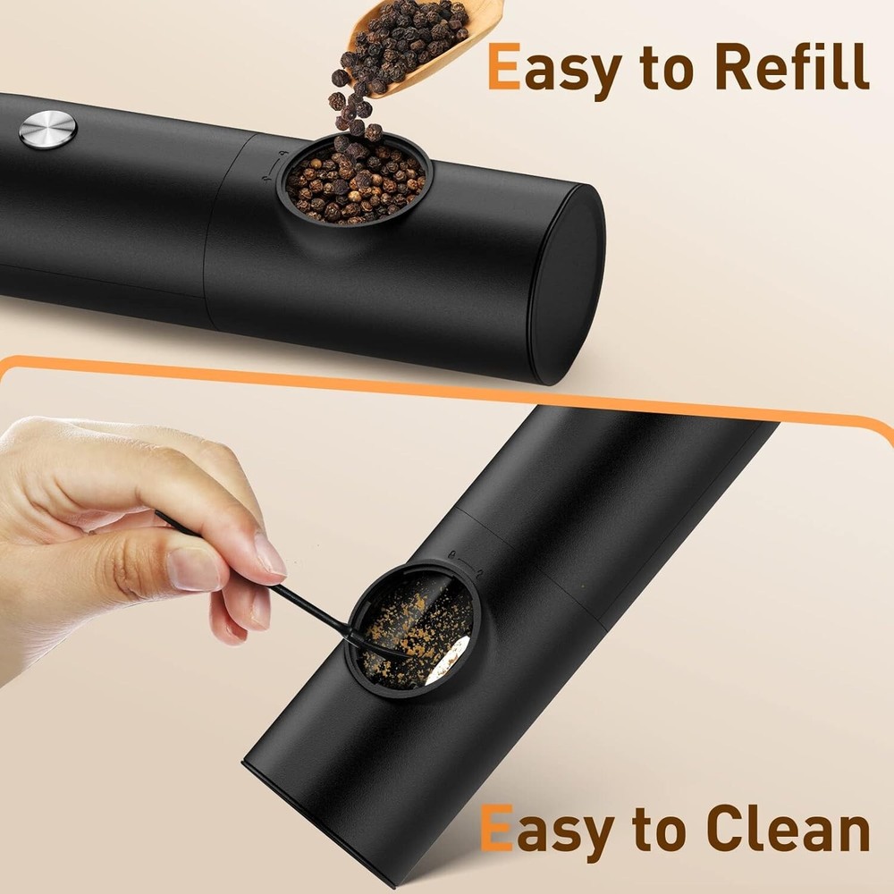 Automatic Salt and Pepper Mills with LED Light & Adjustable Coarseness - 2-Pack