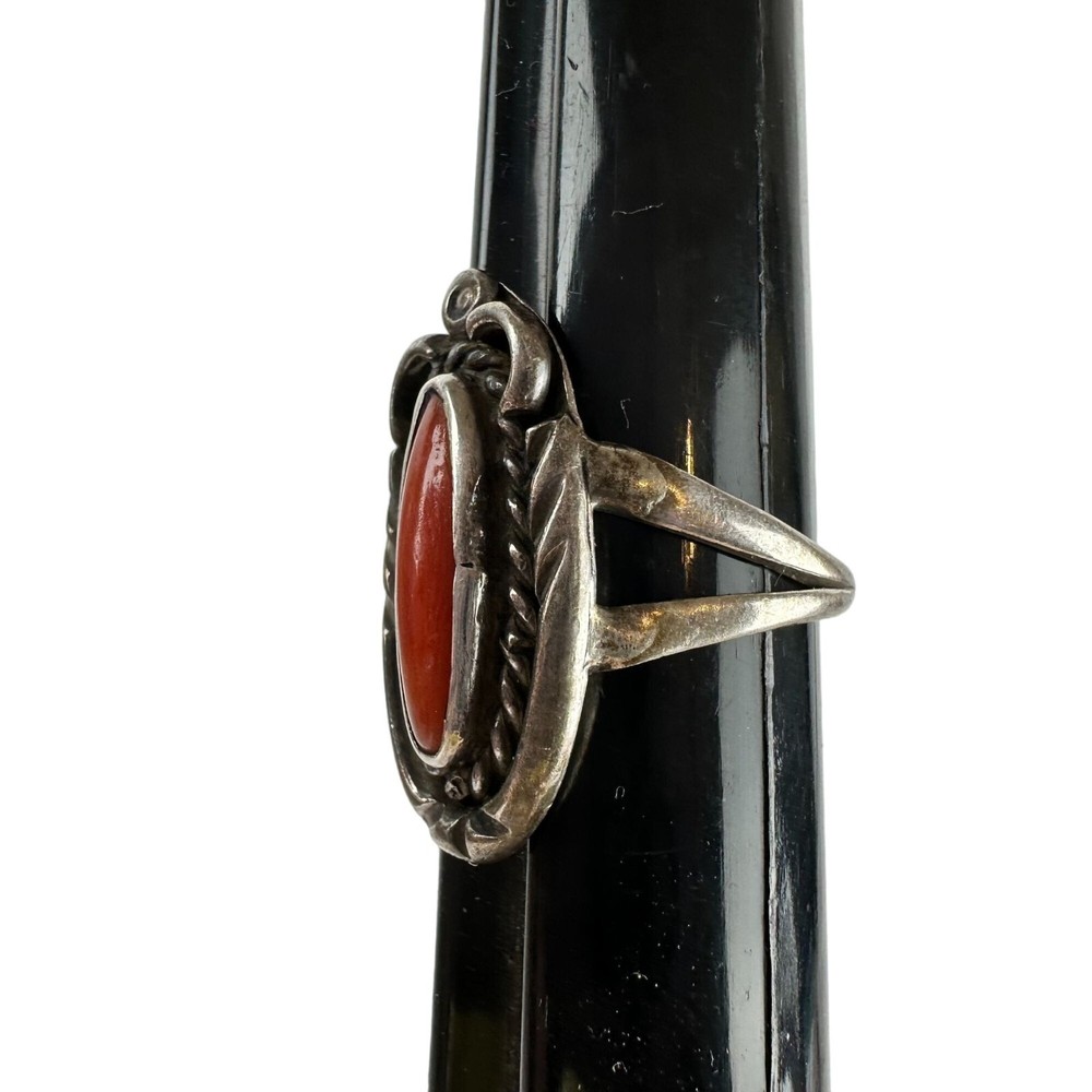 Coral & Silver Ring Size 6