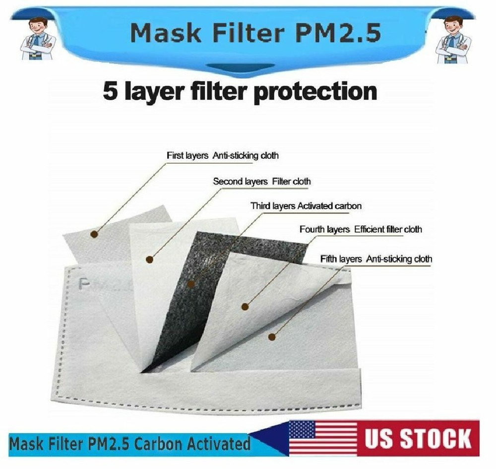 Replaceable Face Mask Carbon Filter PM 2.5 (20 Pack)-IN STOCK USA