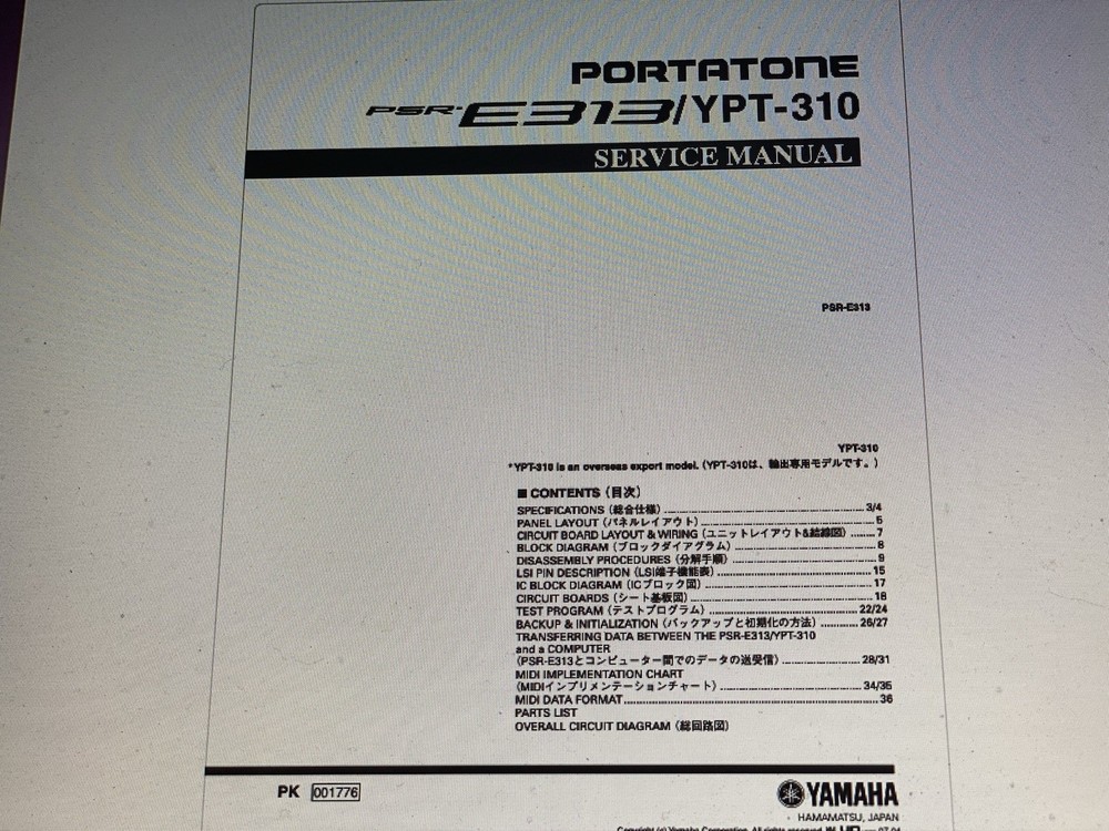 Yamaha Psr-e313 Service Manual Digital