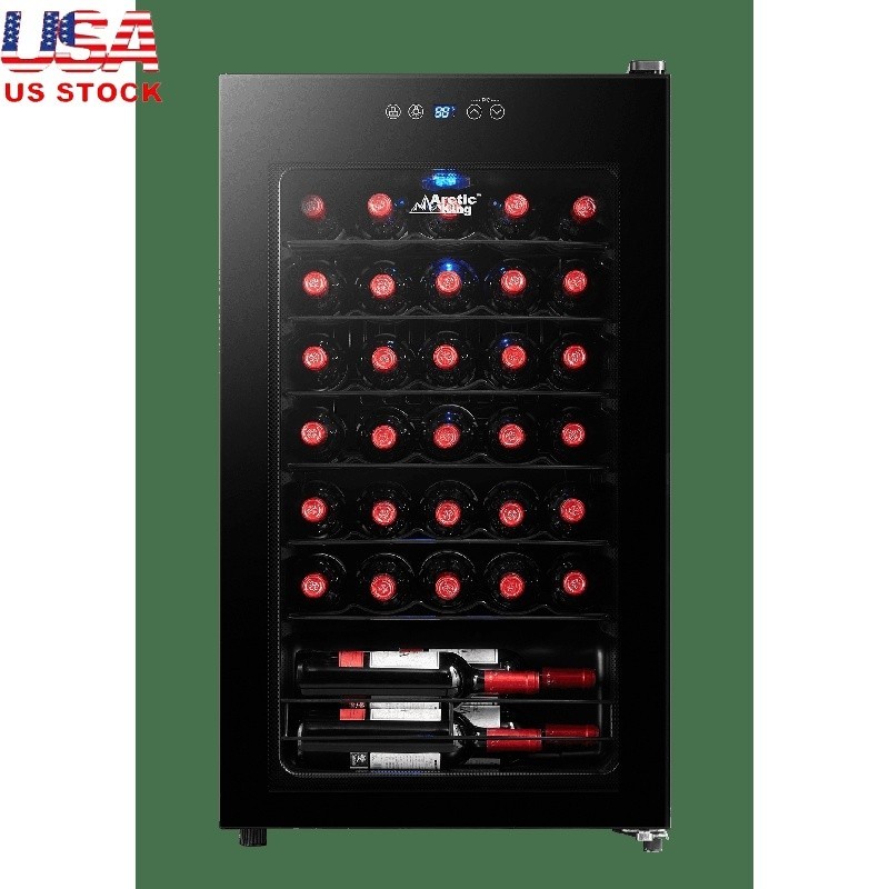 Premium 34-Bottle Wine Cooler Beverage Fridge Adjustable Temperature LED Light