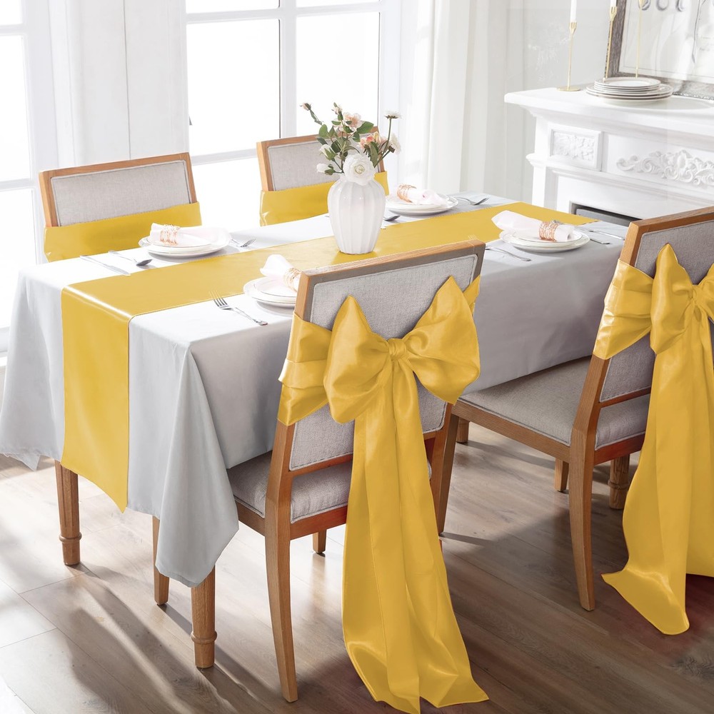 6 Pack Gold Table Runners 12 x 108 Inch, Rectangular Smooth Satin Silk Table ...