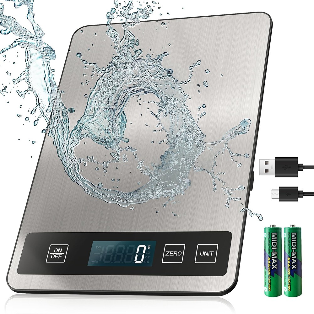 【33 lb & USB Rechargeable】 Digital Kitchen Food Scale Kitchen Scale, Stainles...