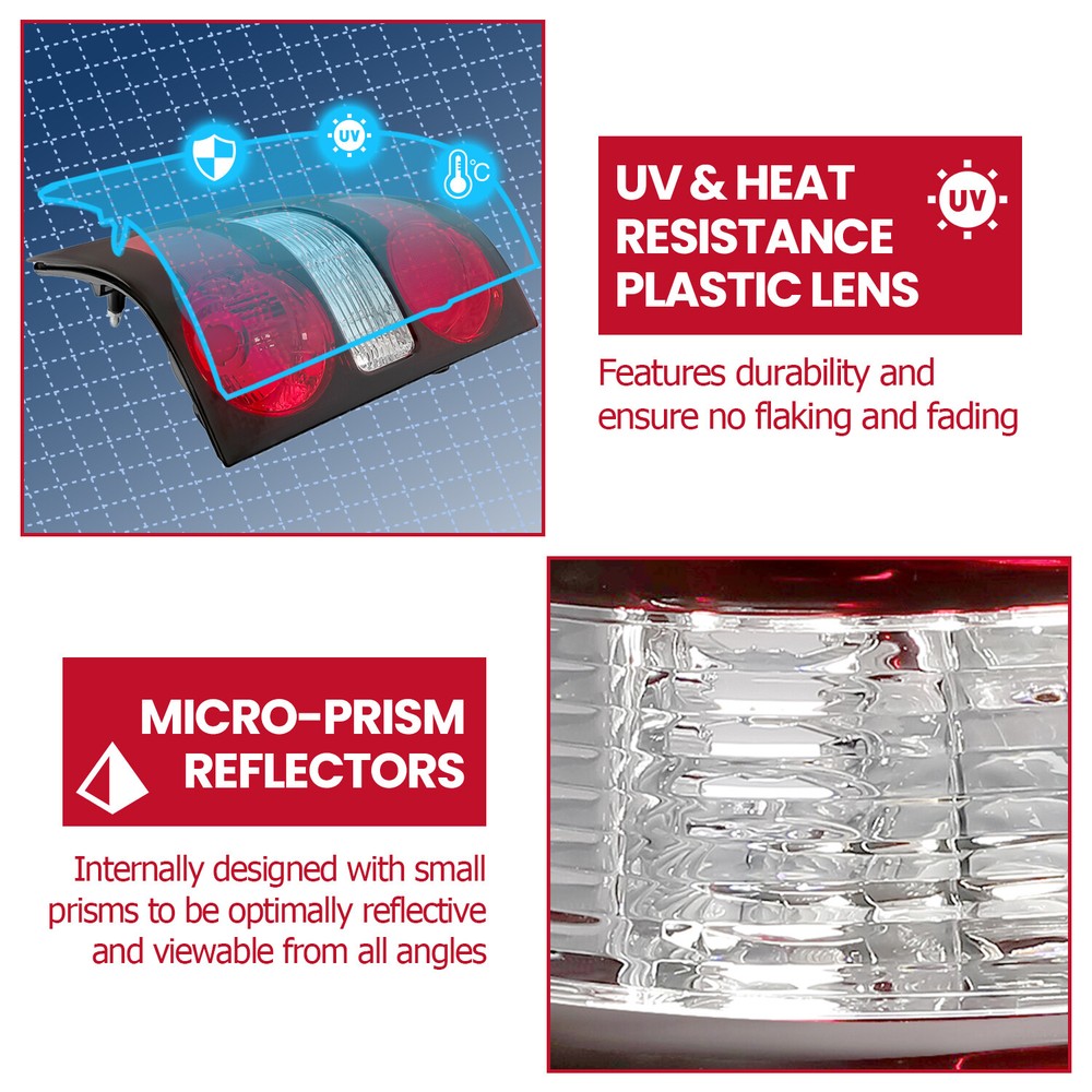 2Pcs New Halogen Tail Lights Lamps Fit 2006-2010 Ford Explorer Clear & Red Lens