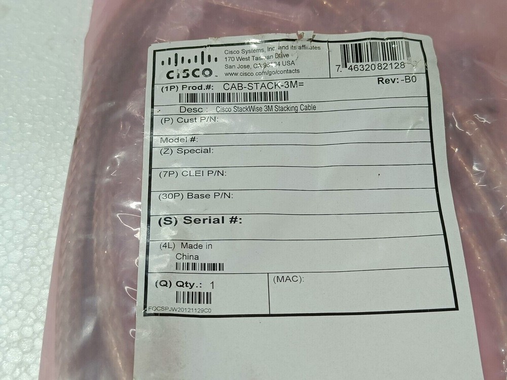 BNIB sealed Cisco Stackwise 3750G 3750X stack cable 3m  72-2634-01 CAB-STACK-3m=