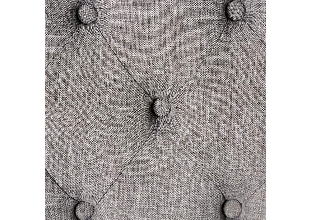 Classic Light Gray Color 1PC BENCH Button Tufted Linen Like Fabric Solid wood