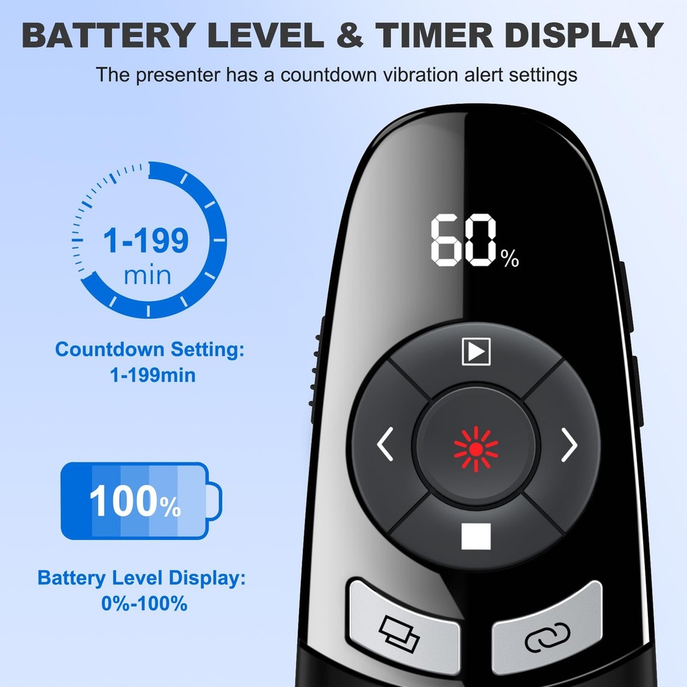 Presentation Clicker for PowerPoint with Red Laser Pointer and Timer, Wireles...